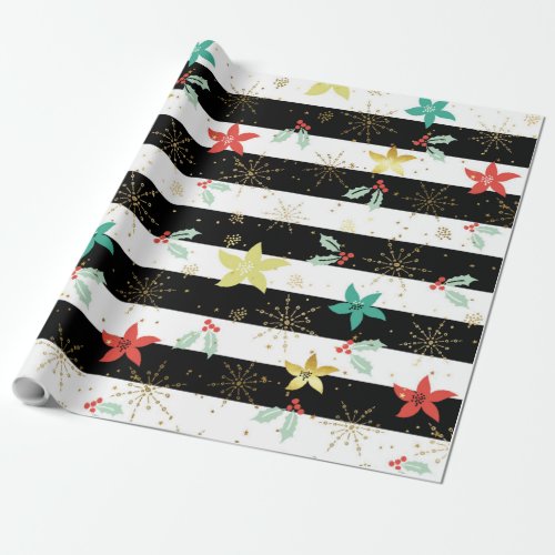 Christmas holly  poinsettia pattern wrapping paper