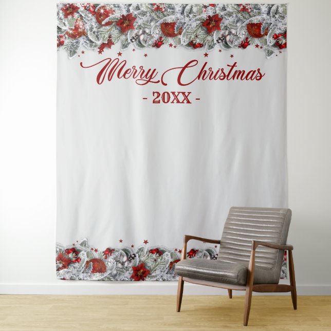Christmas Holly Poinsettia Photo Booth Backdrop (In Situ)