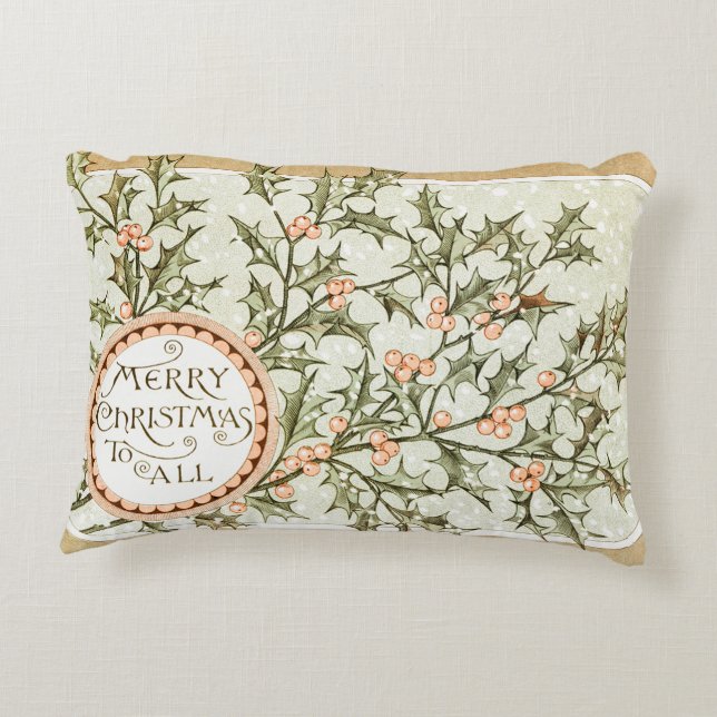 Christmas Holly Pretty Antique Greeting Accent Pillow (Back)