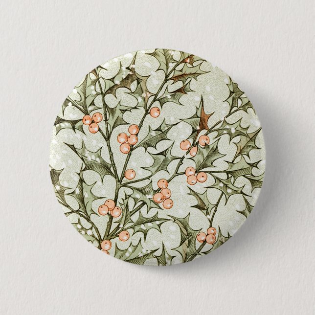 Christmas Holly Pretty Antique Greeting Button (Front)