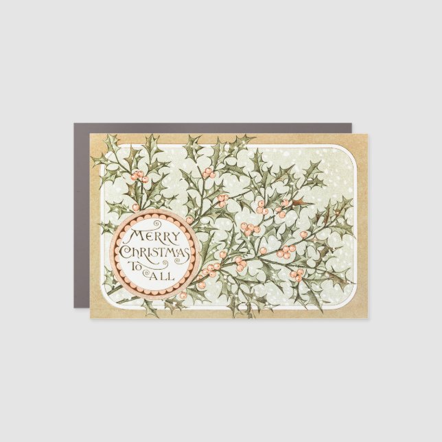 Christmas Holly Pretty Antique Greeting Car Magnet (Front)