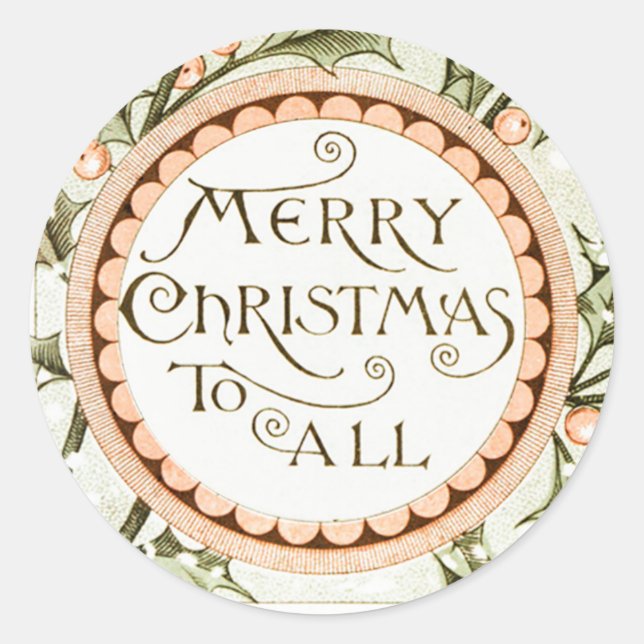Christmas Holly Pretty Antique Greeting Classic Round Sticker (Front)