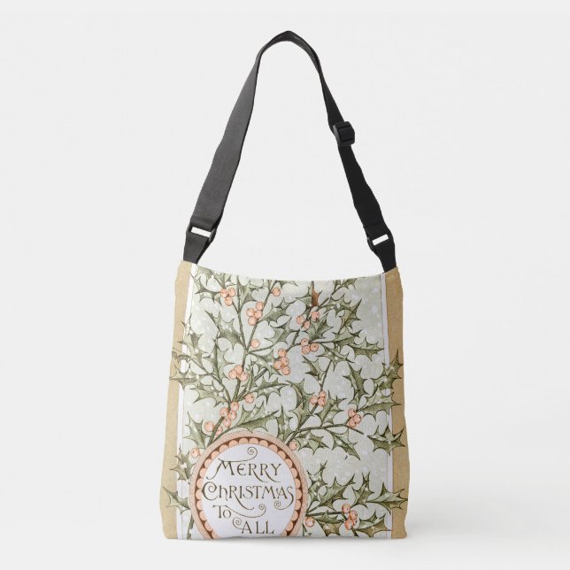 Christmas Holly Pretty Antique Greeting Crossbody Bag (Front)