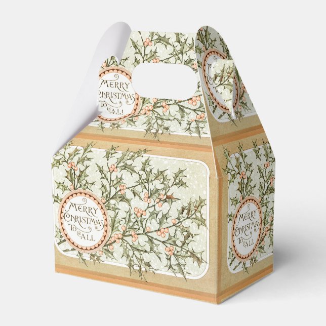 Christmas Holly Pretty Antique Greeting Favor Boxes (Front Side)