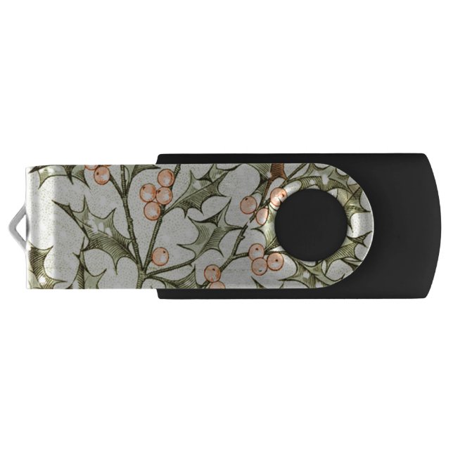 Christmas Holly Pretty Antique Greeting Flash Drive (Back)