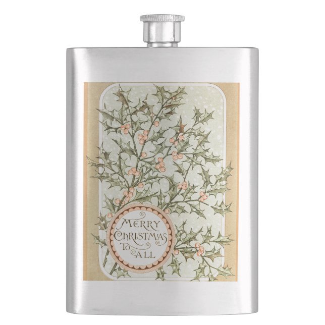 Christmas Holly Pretty Antique Greeting Flask (Front)
