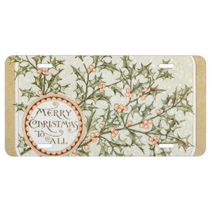 Christmas Holly Pretty Antique Greeting License Plate