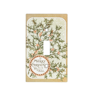 Christmas Holly Pretty Antique Greeting Light Switch Cover