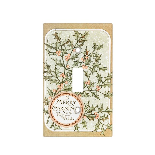 Christmas Holly Pretty Antique Greeting Light Switch Cover (Front)