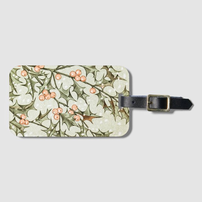 Christmas Holly Pretty Antique Greeting Luggage Tag (Front Horizontal)