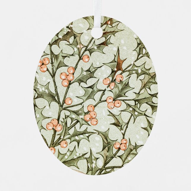 Christmas Holly Pretty Antique Greeting Metal Ornament (Front)