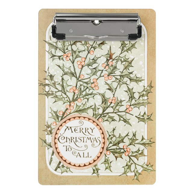 Christmas Holly Pretty Antique Greeting Mini Clipboard (Front)