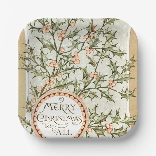 Christmas Holly Pretty Antique Greeting Paper Plates