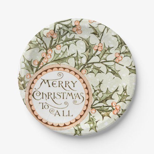 Christmas Holly Pretty Antique Greeting Paper Plates