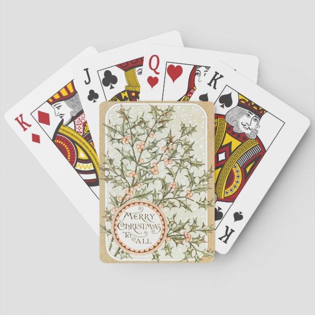 Christmas Holly Pretty Antique Greeting Poker Cards (Back)