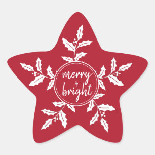Christmas Holly, Red and White, Bright Star Sticker