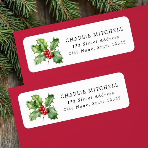 Christmas holly red berries return address label