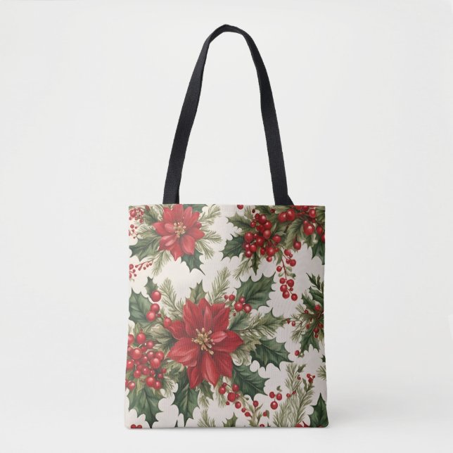 Christmas Holly & Red Berries Tote Bag (Front)