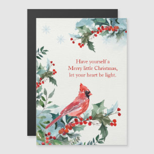 Christmas holly, red Cardinal Magnetic card