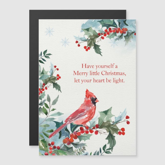 Christmas holly, red Cardinal Magnetic card (Front/Back)