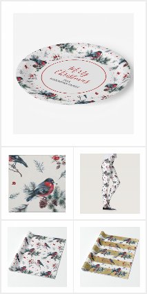 Christmas holly & red finch pattern