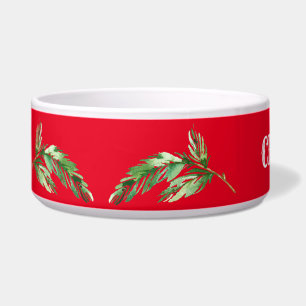 Christmas Holly Red & Green Name Dog Bowl