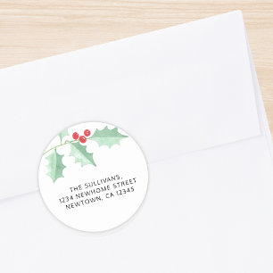 Christmas Holly Return Address Classic Round Sticker