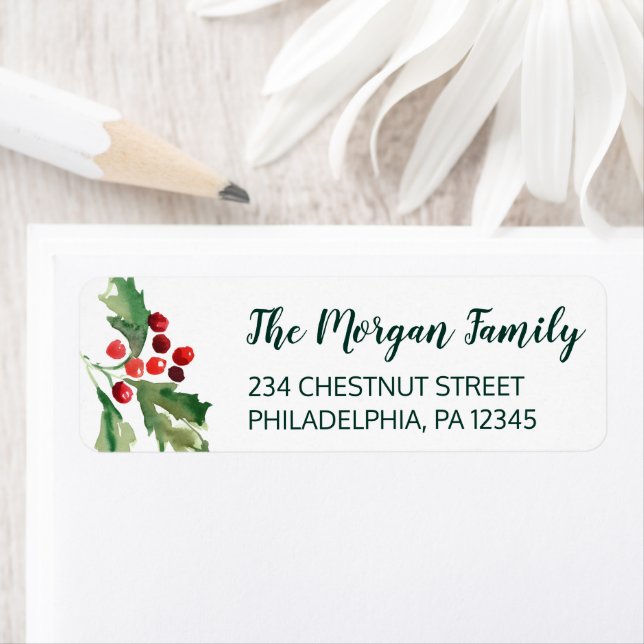 Christmas Holly Return Address Labels (Insitu)