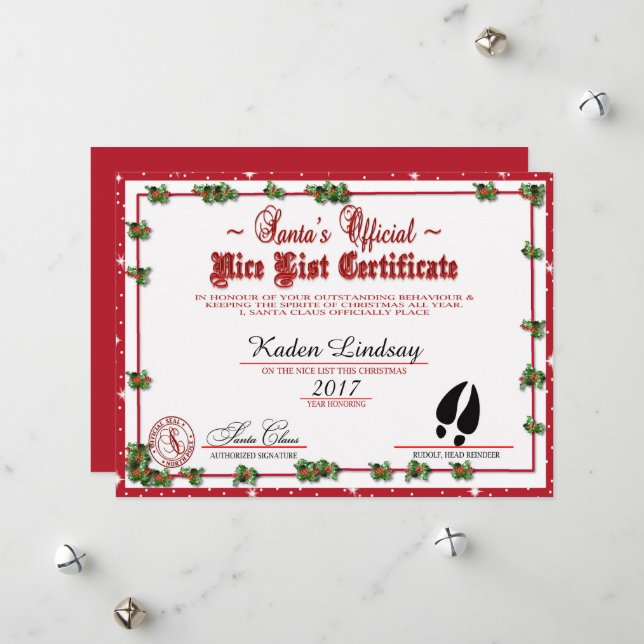 Christmas Holly Santa's Nice List Holiday Card (Front/Back In Situ)