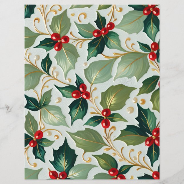 Christmas Holly Scrapbook Paper (Front)