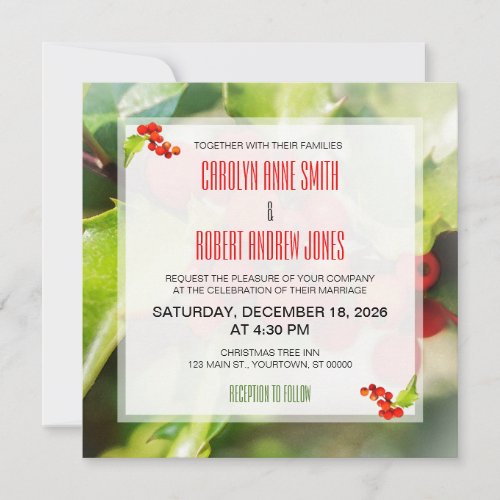 Christmas Holly Square Wedding Invitation
