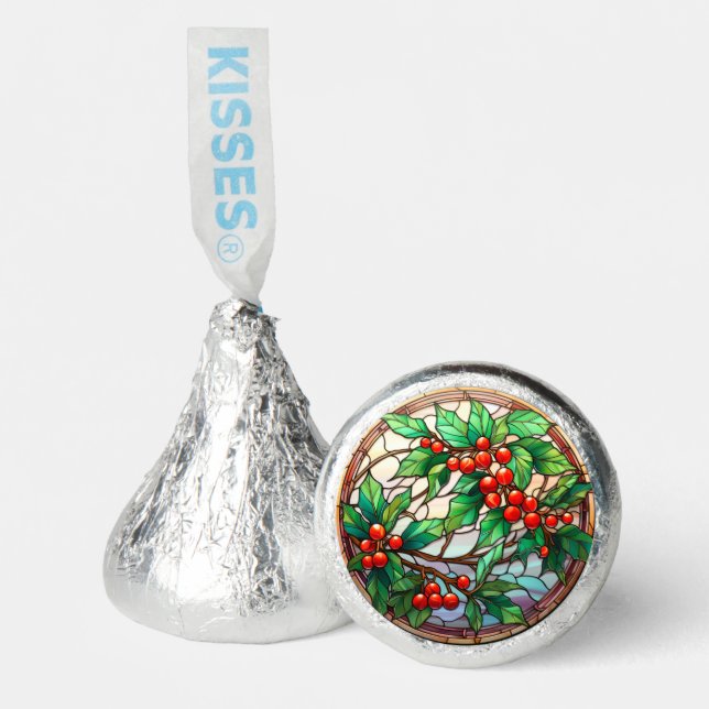 Christmas Holly Stained Glass Red White Green Hershey®'s Kisses® (Front)