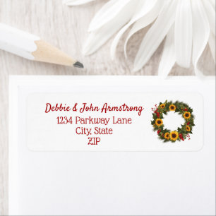 Christmas Holly Sunflower Floral Holiday Wreath Label