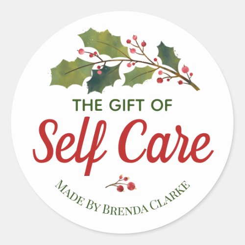 Christmas Holly The Gift Of Self Care Spa Classic Round Sticker