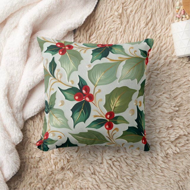 Christmas Holly Throw Pillow (Blanket)