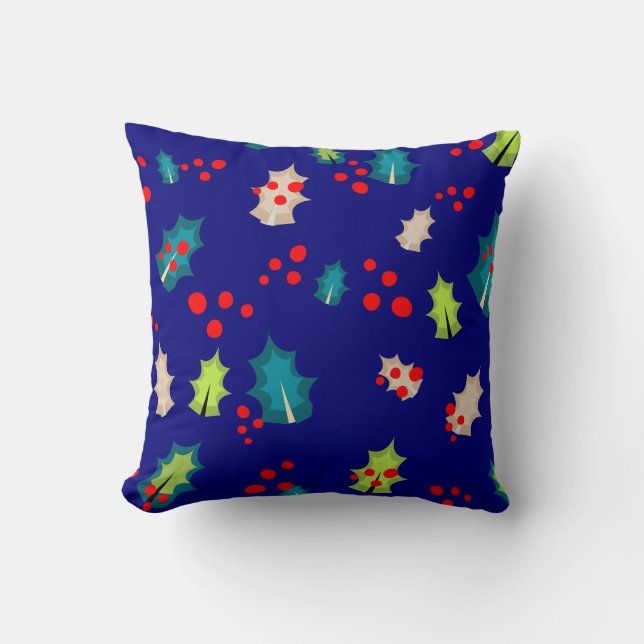 Christmas Holly Throw Pillow (Front)