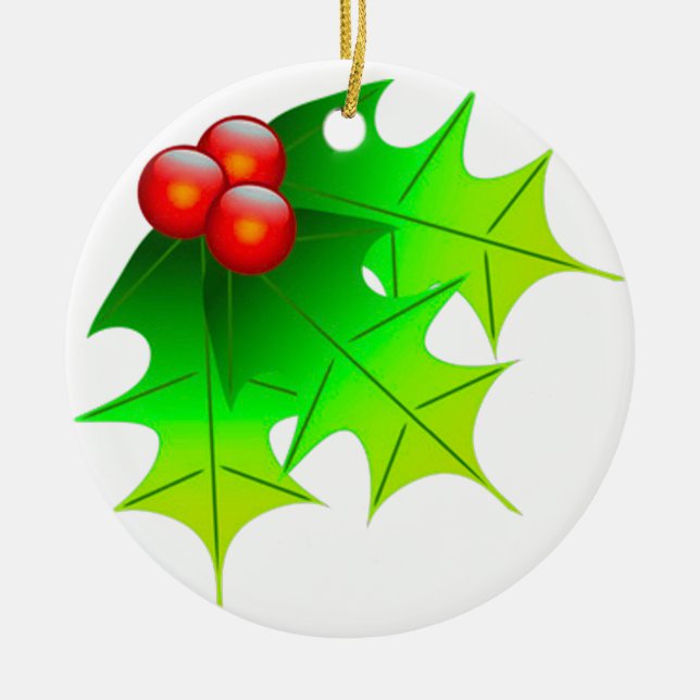 Christmas Holly Transparent Background Ceramic Ornament (Front)