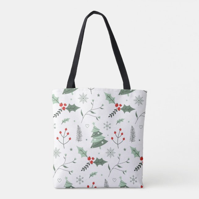 Christmas Holly & Tree Tote Bag (Back)
