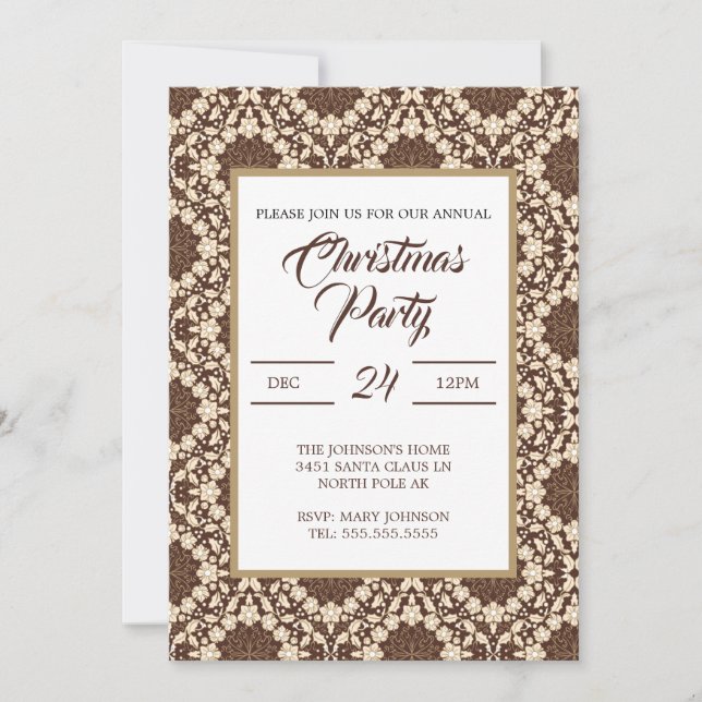 Christmas Holly, Vintage Cream & Brown Invitation (Front)