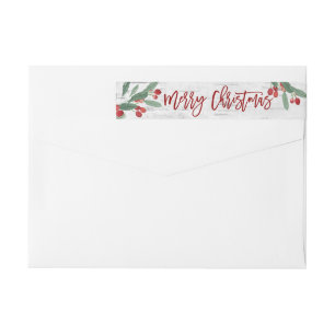 Christmas Holly Watercolor Holiday Return Address Wrap Around Label