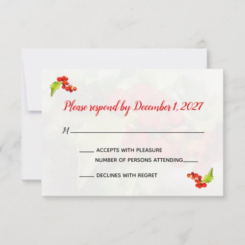 Christmas Holly Wedding Response RSVP Card