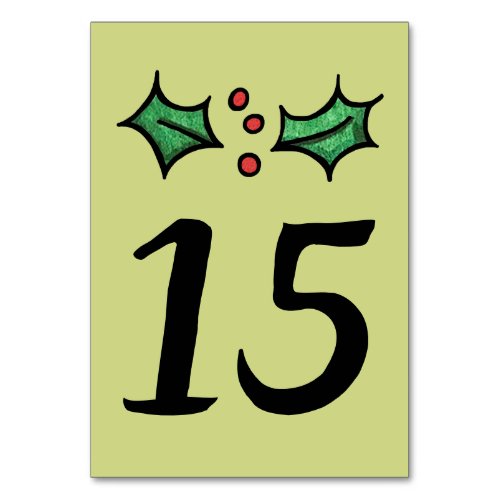 Christmas Holly Wedding Table Number