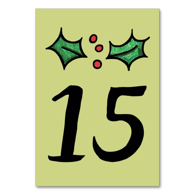 Christmas Holly Wedding Table Number (Back)