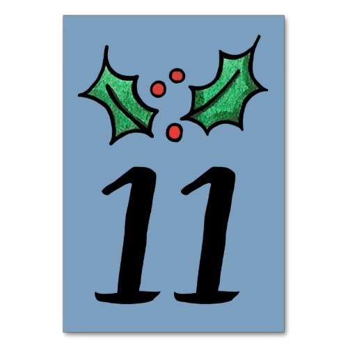 Christmas Holly Wedding Table Number