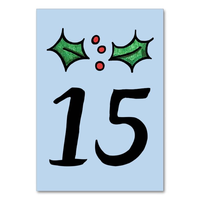 Christmas Holly Wedding Table Number (Back)