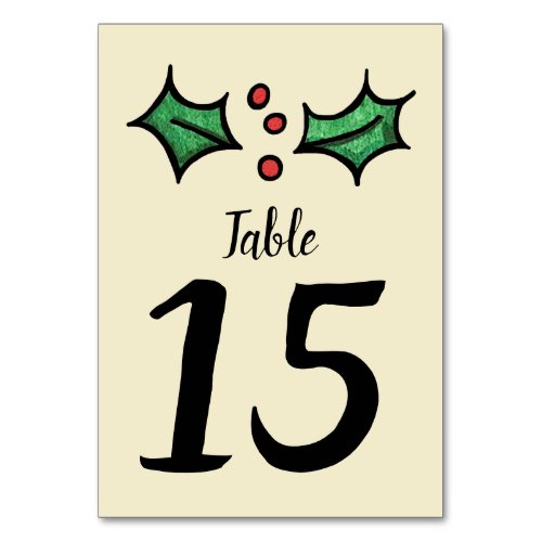 Christmas Holly Wedding Table Number