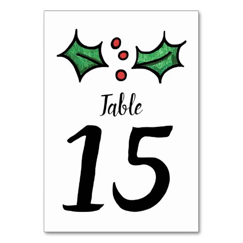 Christmas Holly Wedding Table Number