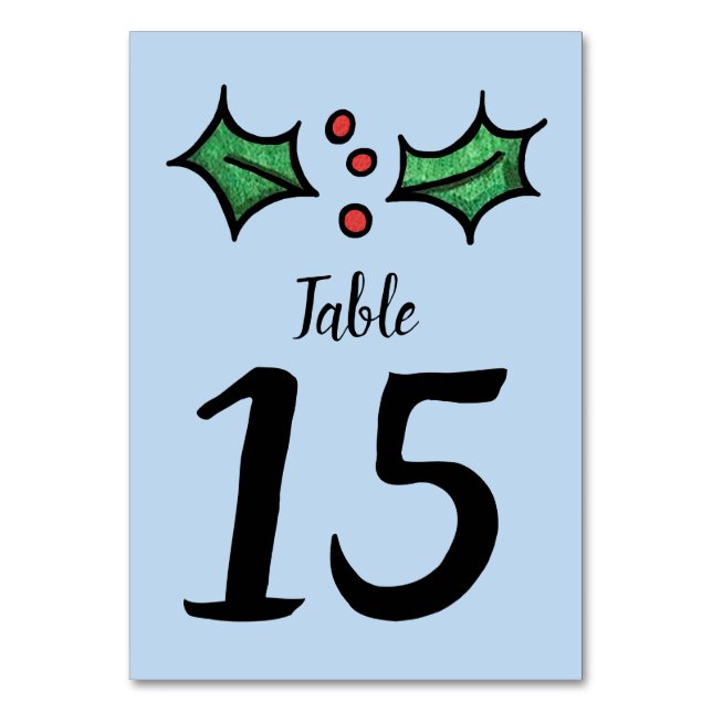 Christmas Holly Wedding Table Number (Front)