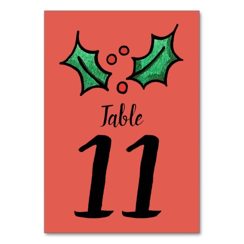 Christmas Holly Wedding Table Number