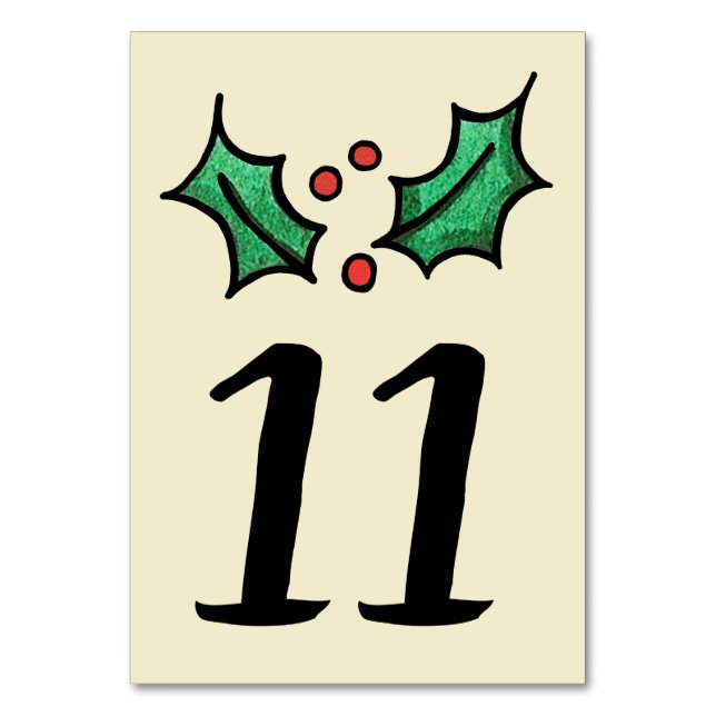 Christmas Holly Wedding Table Number (Front)